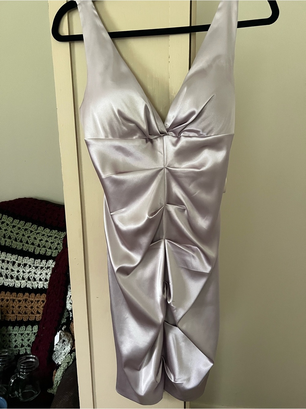 Arden B Satin Lilac Ruched Mini Dress